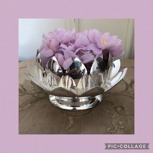 Vintage silverplate lotus bud vase and bowl